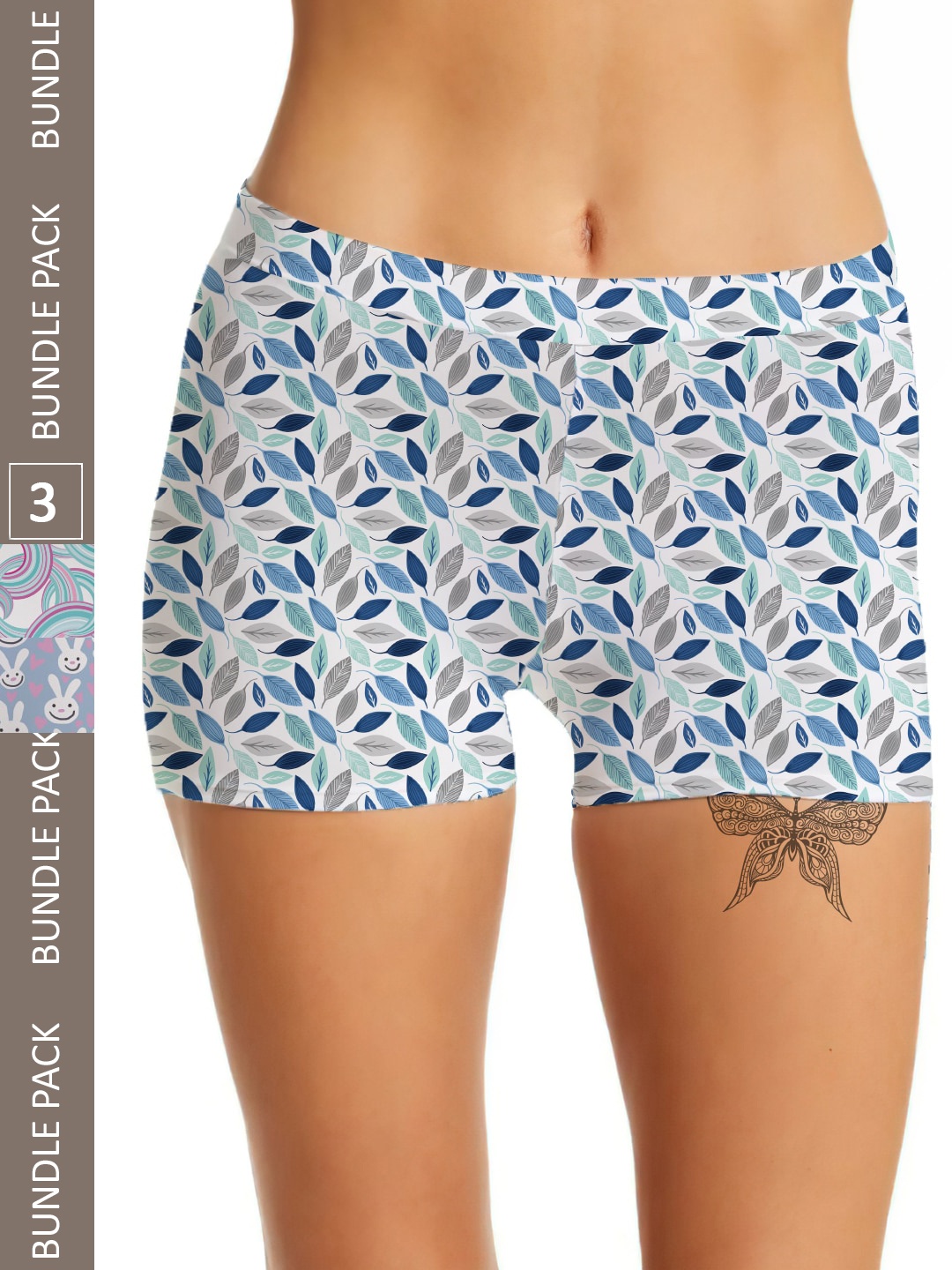 

mezmoda Women Pack Of 3 Printed Anti-Bacterial Boyshort Briefs, Blue