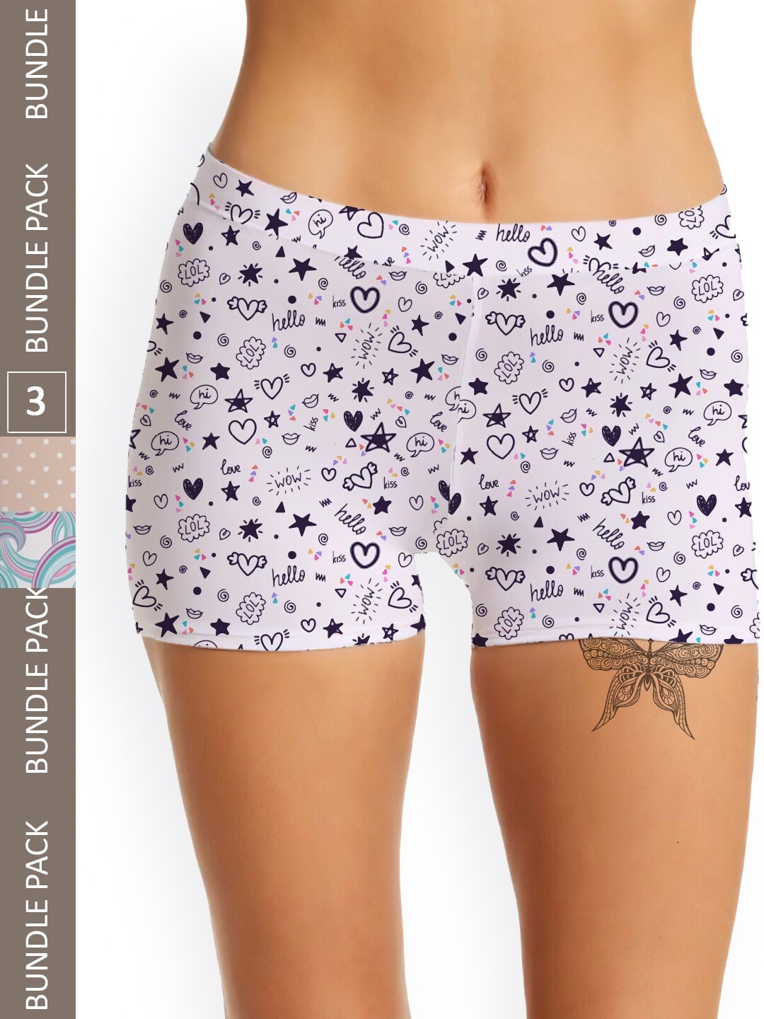 

mezmoda Women Pack Of 3 Printed Anti-Bacterial Boxer-Style Briefs, Blue