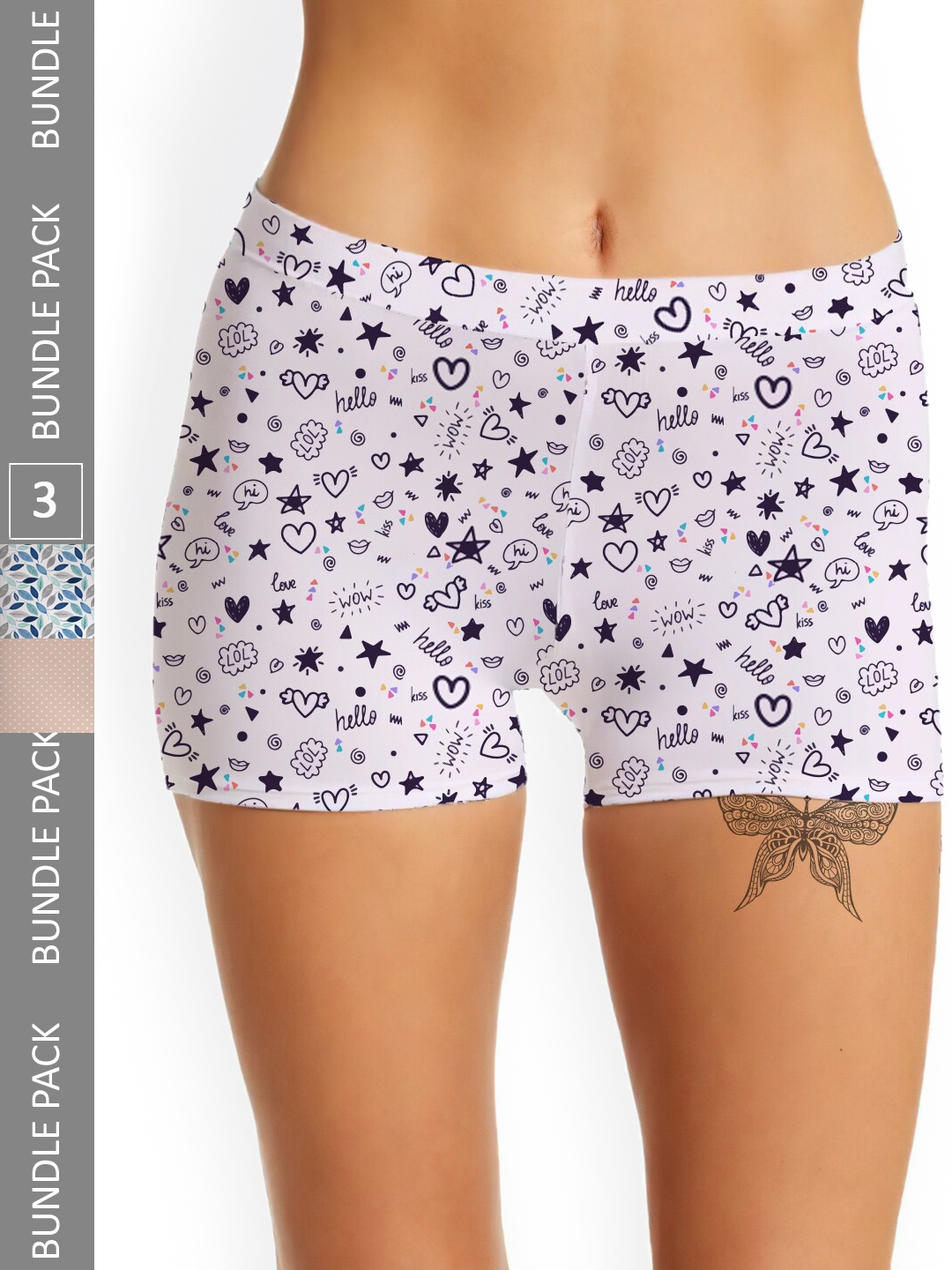 

mezmoda Women Pack Of 3 Printed Anti-Bacterial Boxer-Style Briefs, White