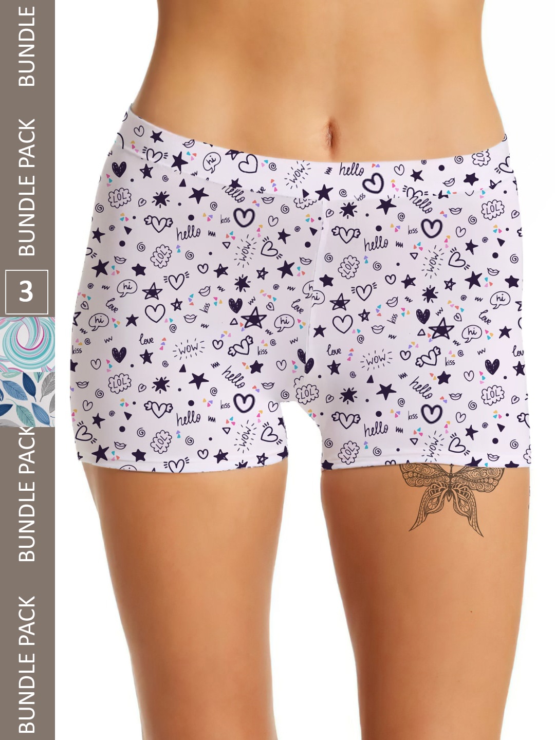 

mezmoda Women Pack Of 3 Printed Anti-Bacterial Boyshort Briefs, Blue