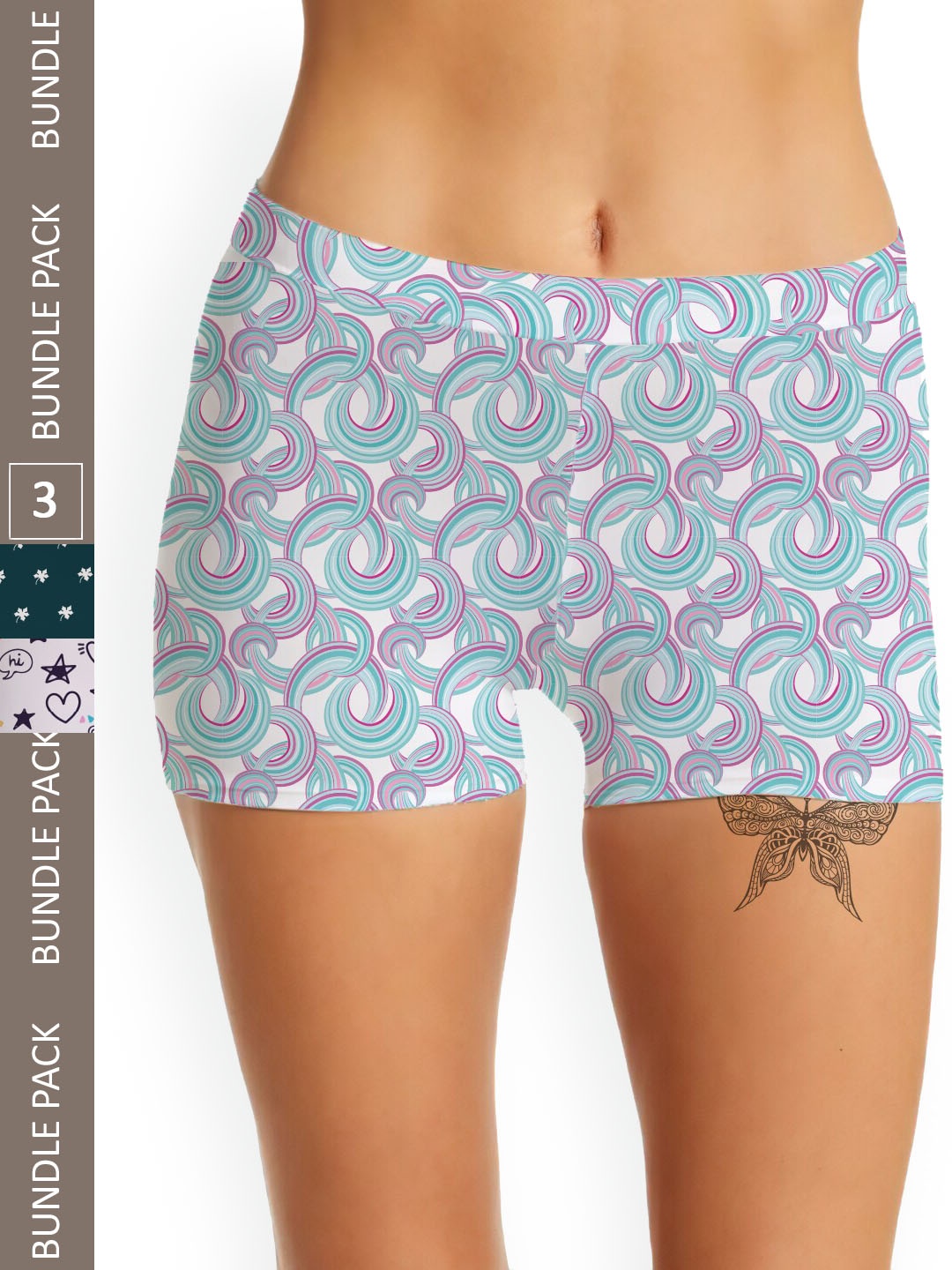 

mezmoda Women Pack Of 3 Printed Anti-Bacterial Boxer-Style Briefs, White