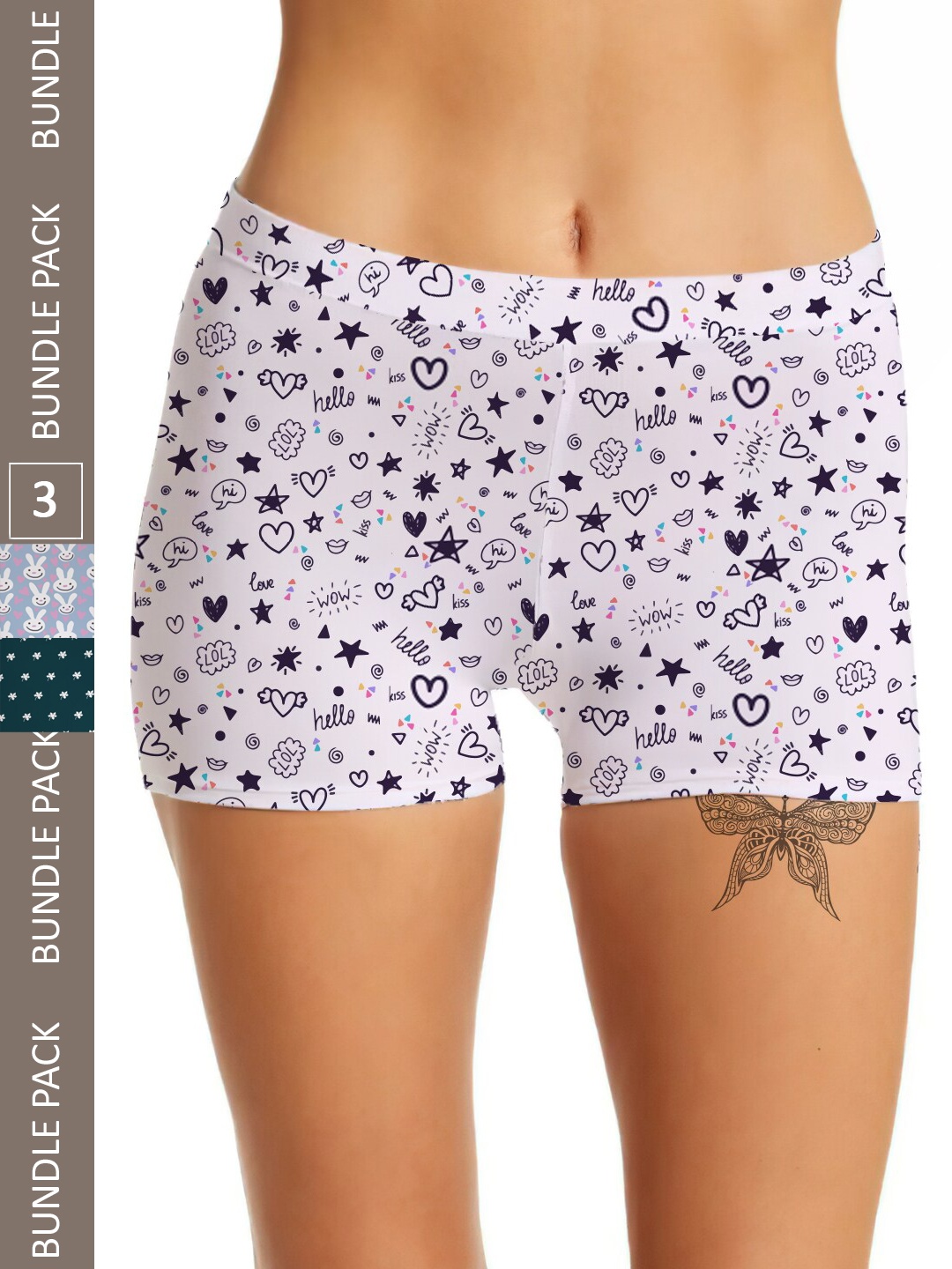 

mezmoda Women Pack Of 3 Printed Anti Microbial Boyshort Briefs, Blue