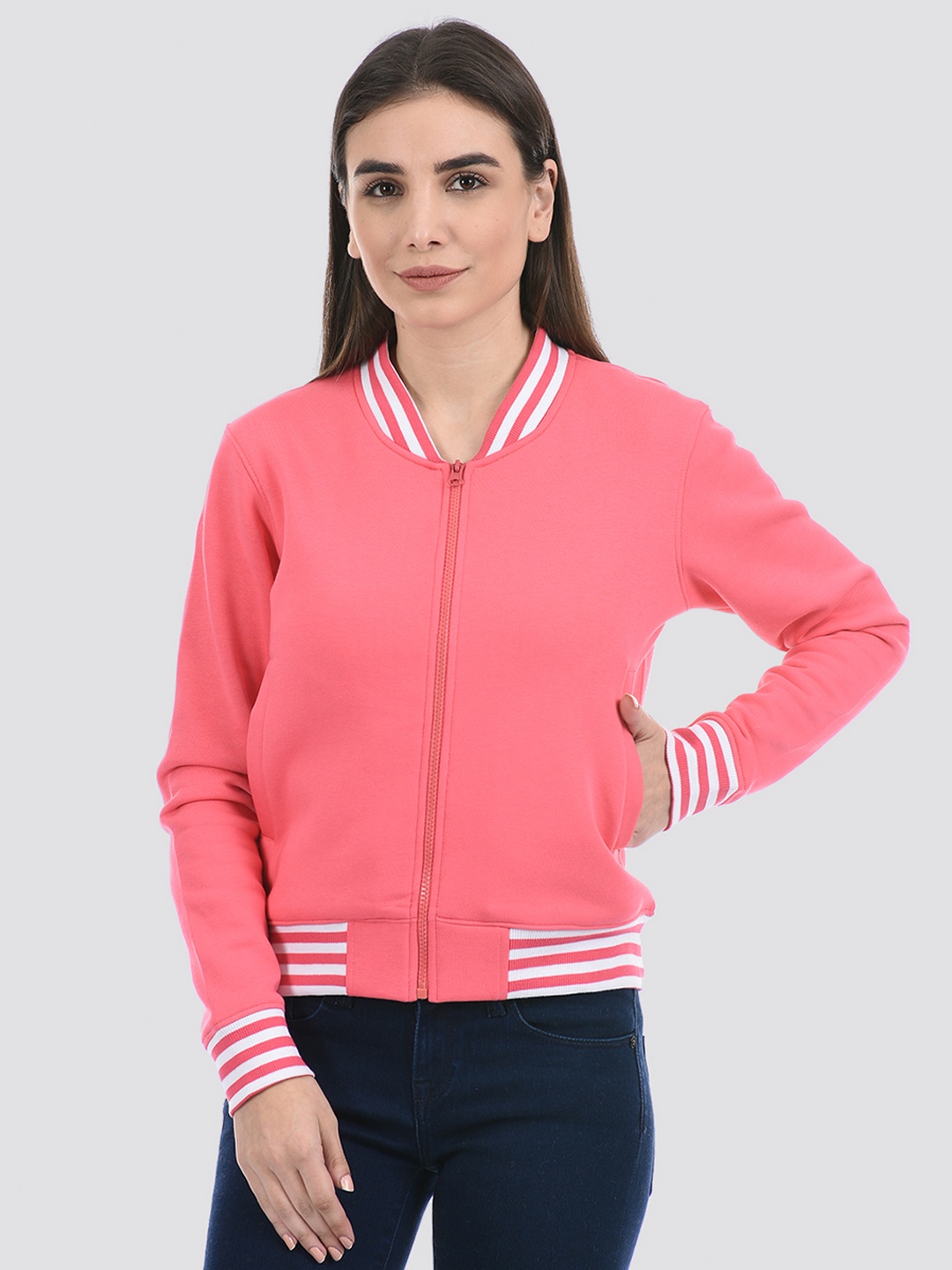 

ONEWAY Striped Cotton Bomber Jacket, Pink