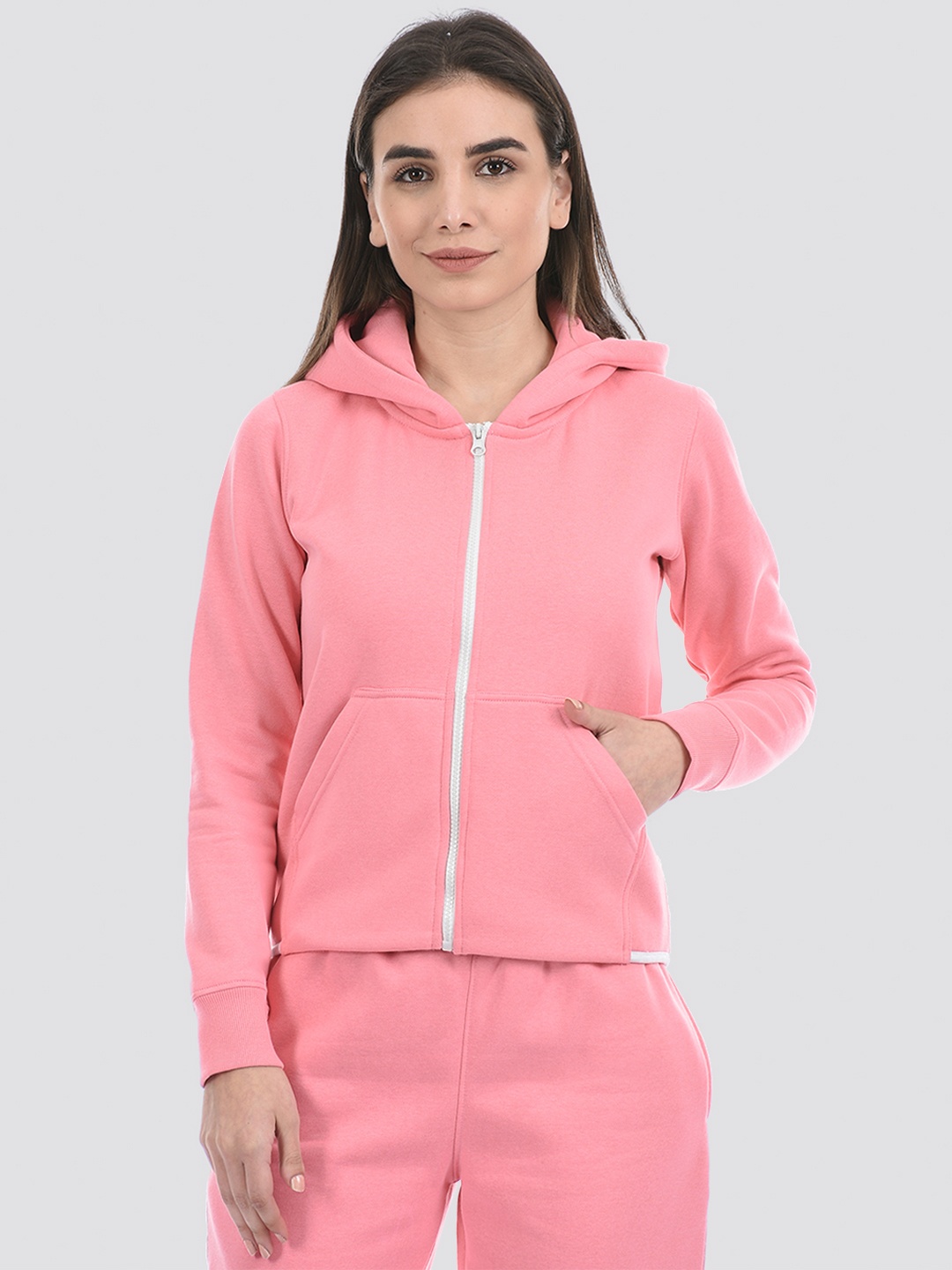

ONEWAY Women Typography Back Print Hooded Tailored Jacket, Pink