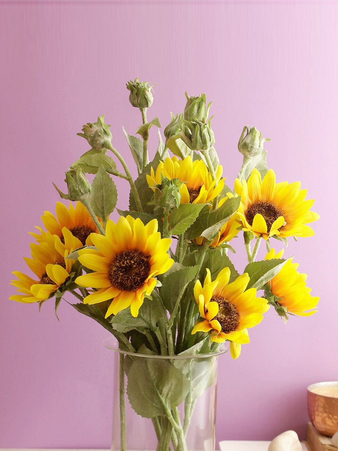 

TAYHAA Yellow & Green 2 Pieces Artificial Tufted Sunflower Flowers