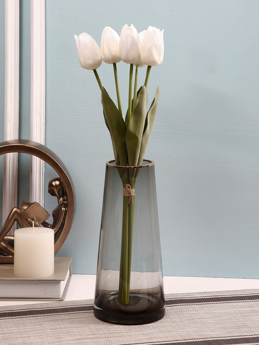 

TAYHAA 6-Pcs White & Green Tulip Artificial Flowers without Pot