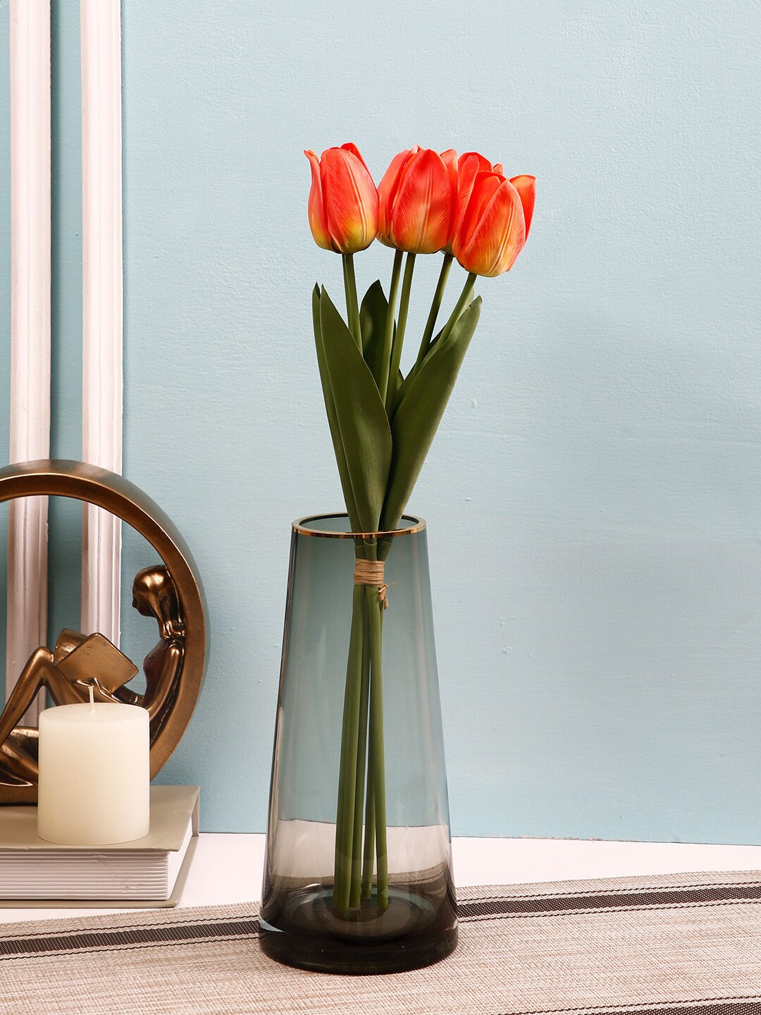 

TAYHAA 6 Pcs Red & Green Realistic Charm Shaded Tulip Flower Sticks