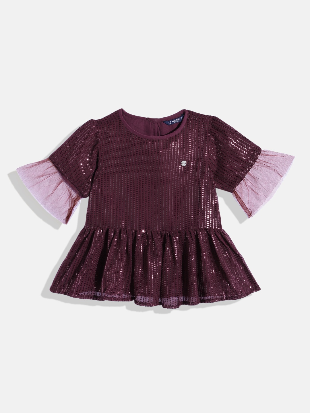 

Allen Solly Junior Sequined Bell Sleeve Peplum Top, Maroon