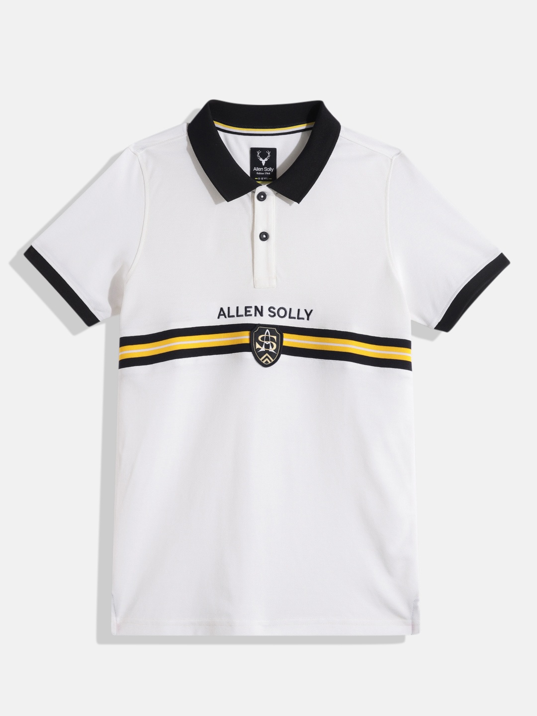 

Allen Solly Junior Boys Brand Logo Printed Pure Cotton Polo Collar T-shirt, White