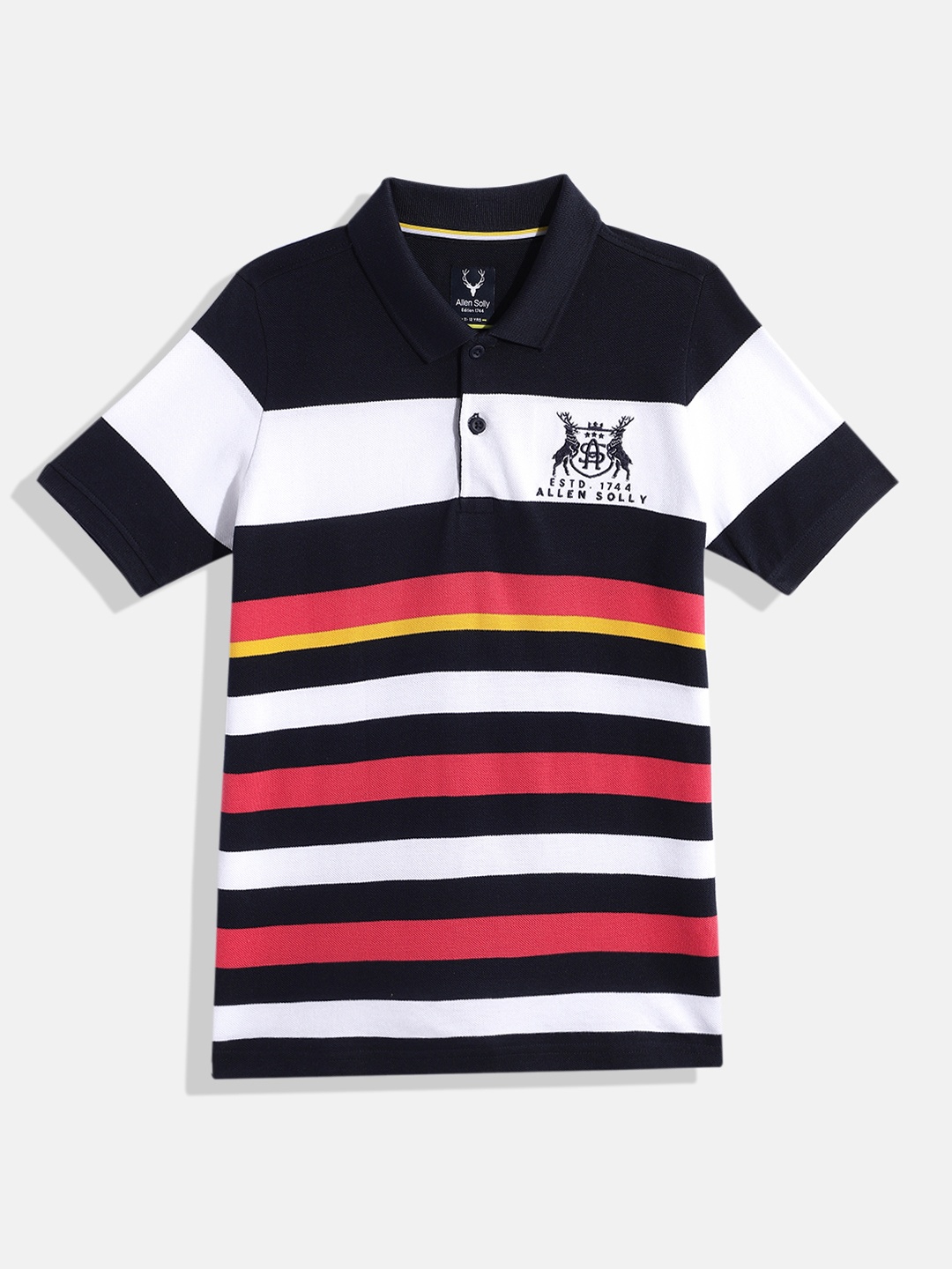 

Allen Solly Junior Boys Striped Pure Cotton Polo Collar T-shirt, Multi