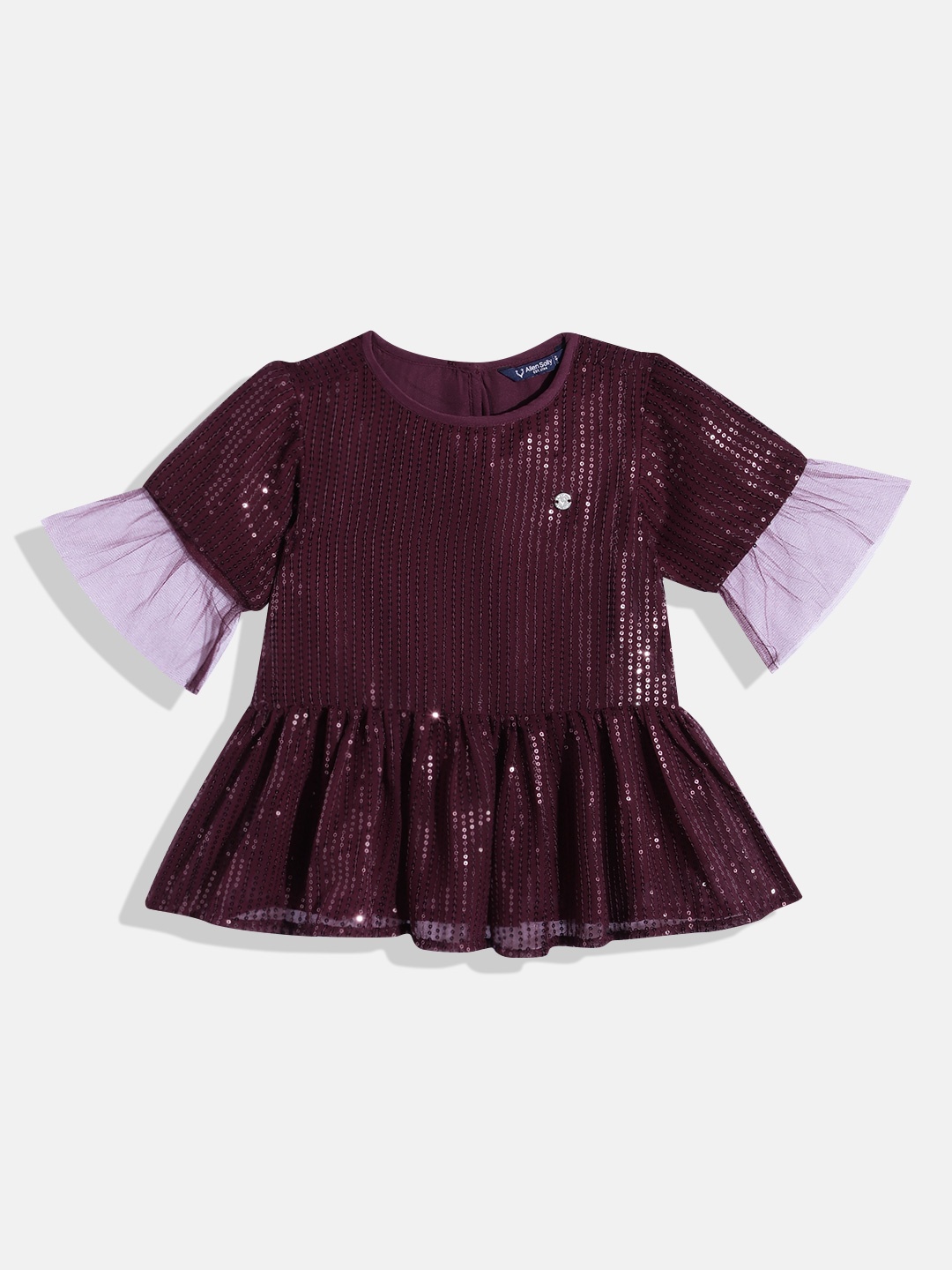 

Allen Solly Junior Sequined Bell Sleeve A-Line Top, Maroon