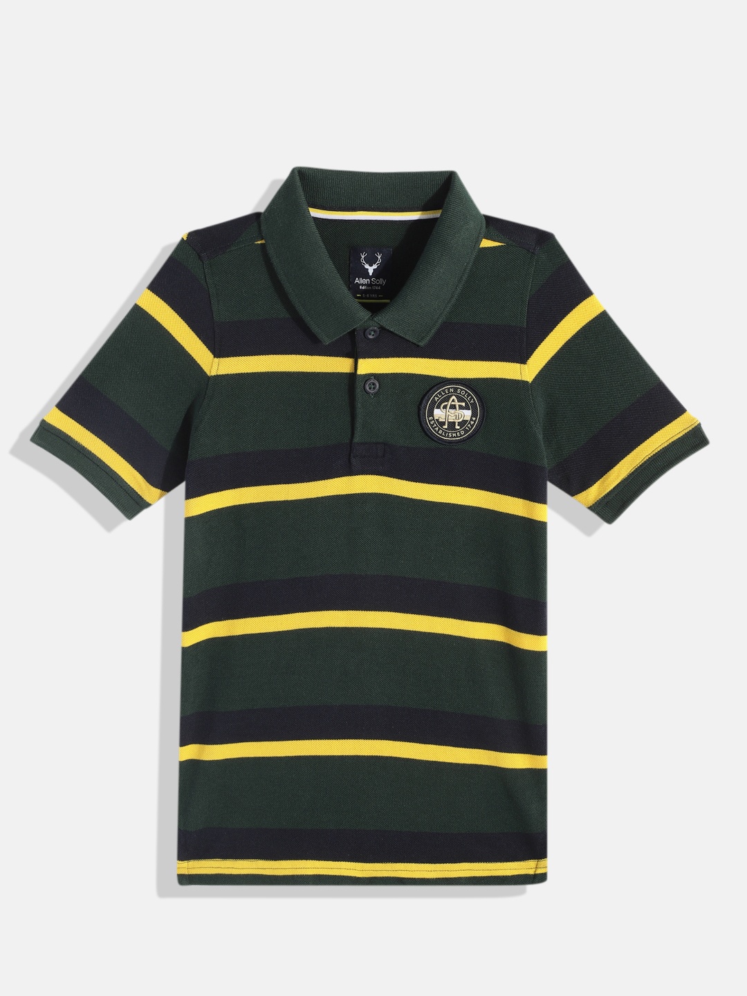 

Allen Solly Junior Boys Striped Pure Cotton Polo Collar T-shirt, Green