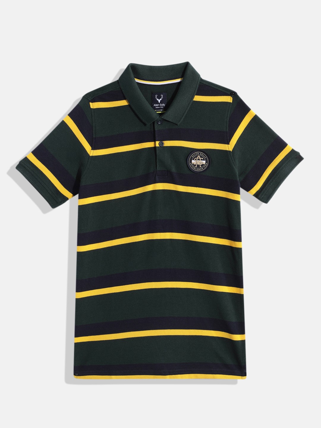 

Allen Solly Junior Boys Striped Pure Cotton Polo Collar T-shirt, Green