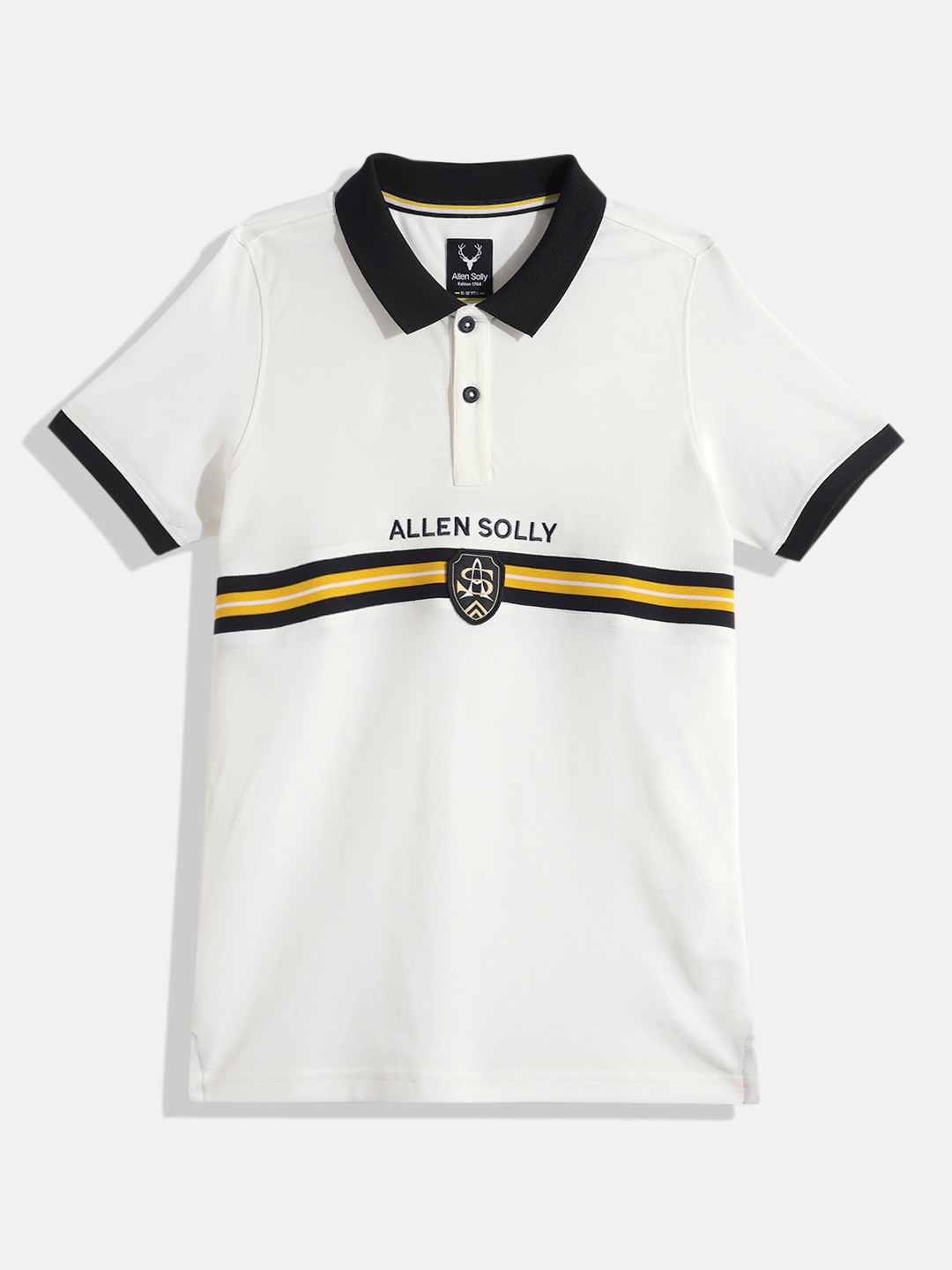 

Allen Solly Junior Boys Brand Logo Printed Pure Cotton Polo Collar T-shirt, White