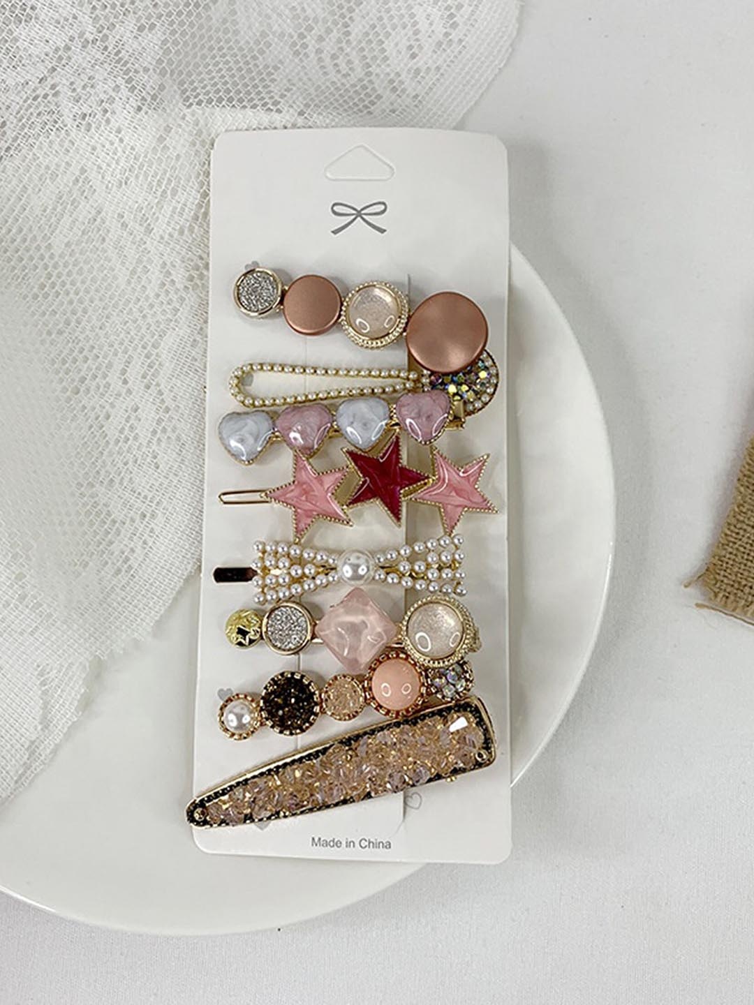 

Pinapes Women Set Of 8 Embellished Bobby Pins, Peach