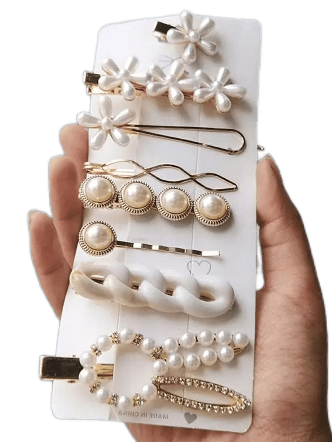 

Pinapes Women Set Of 8 Embellished Hair Accessory Set, White