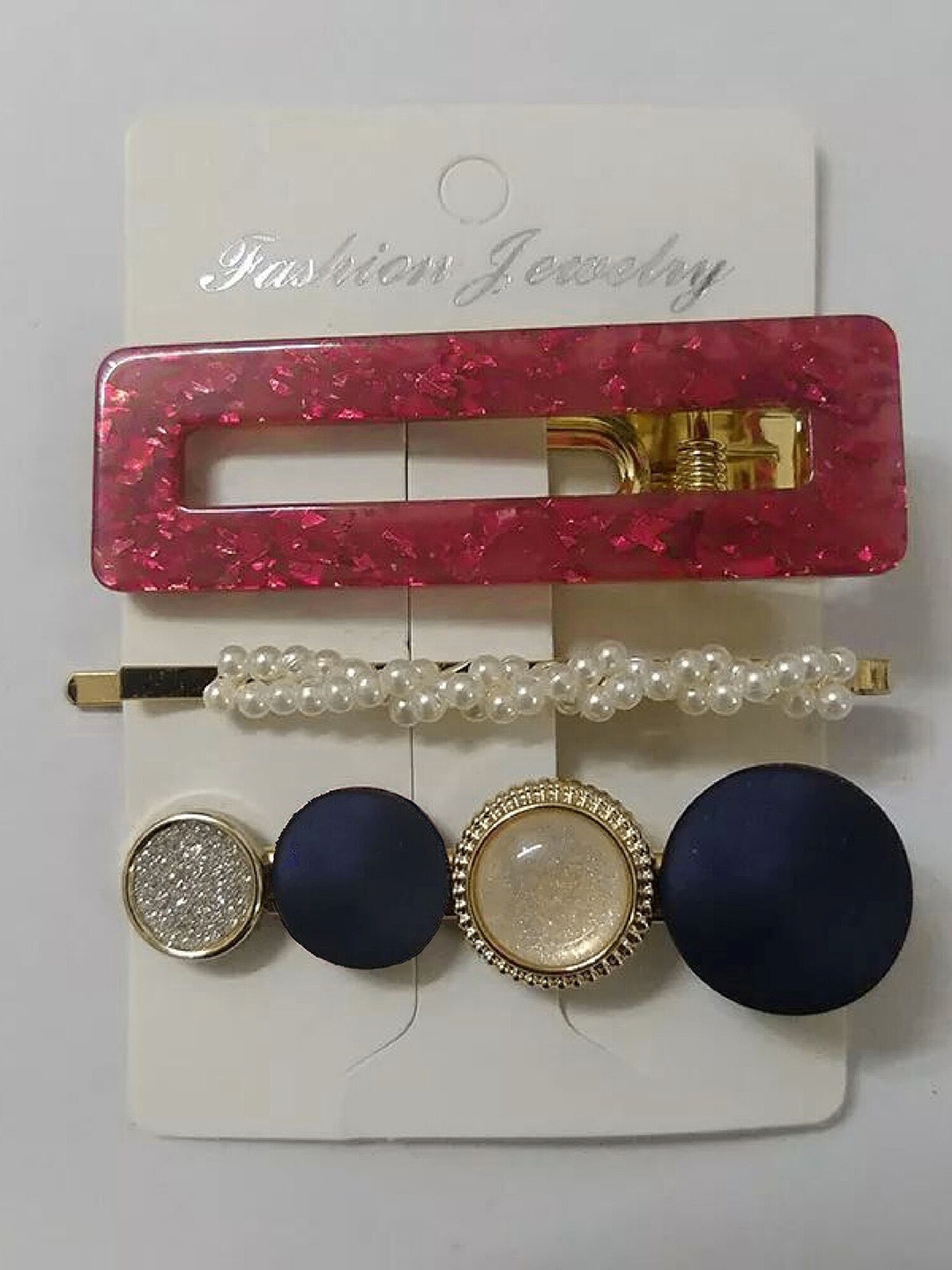 

Pinapes Set of 3 Embellished Alligator Hair Clip, Beige