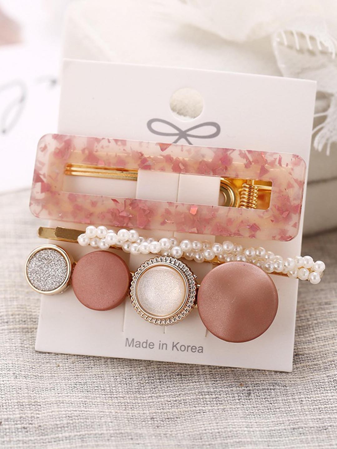 

Pinapes Women Set of 3 Beaded Hair Accessory Set, Peach