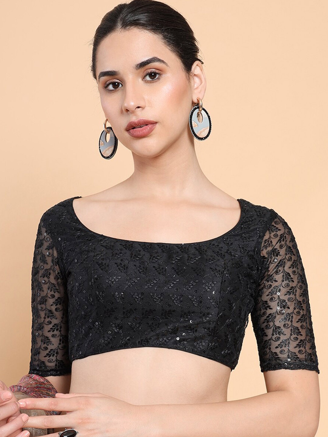 

Soch Embroidered Silk Saree Blouse, Black