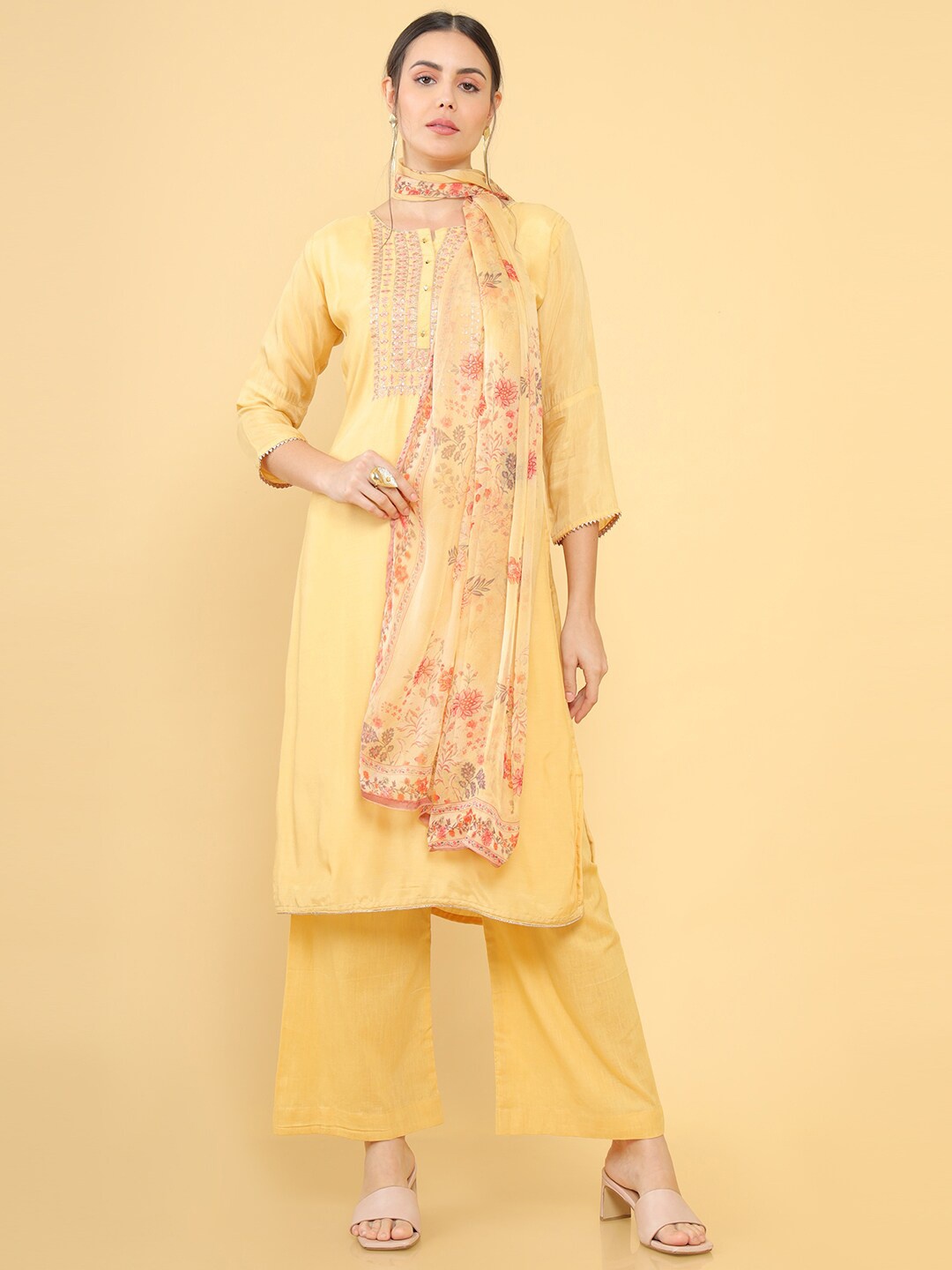 

Soch Embroidered Linen Unstitched Dress Material, Yellow