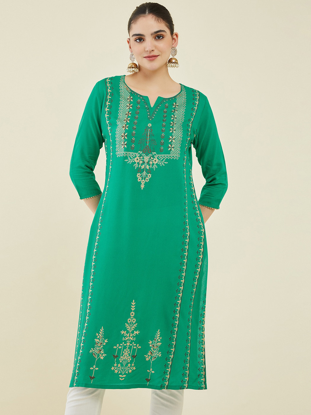 

Soch Women Ethnic Motifs Embroidered Kurta, Green