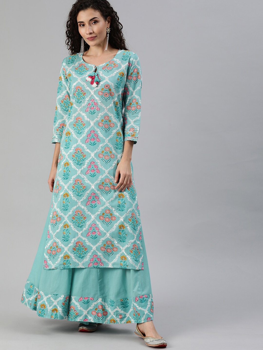 

Ishin Ethnic Motifs Printed Gotta Patti Pure Cotton Kurta with Sharara, Blue