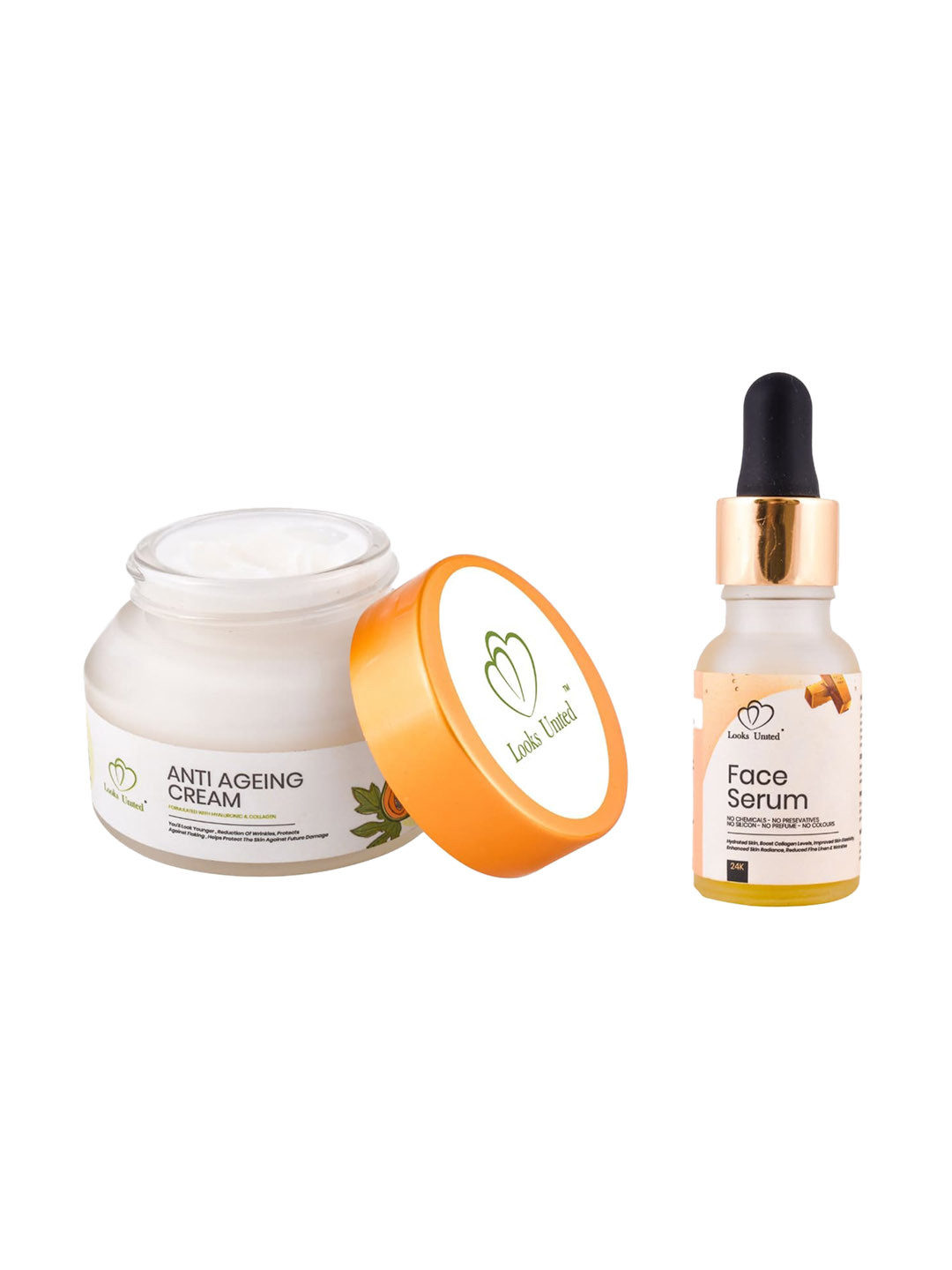 

Looks United Set Of 2 Anti Ageing Cream & 24k Gold Face Serum Skin Care Gift Set, White