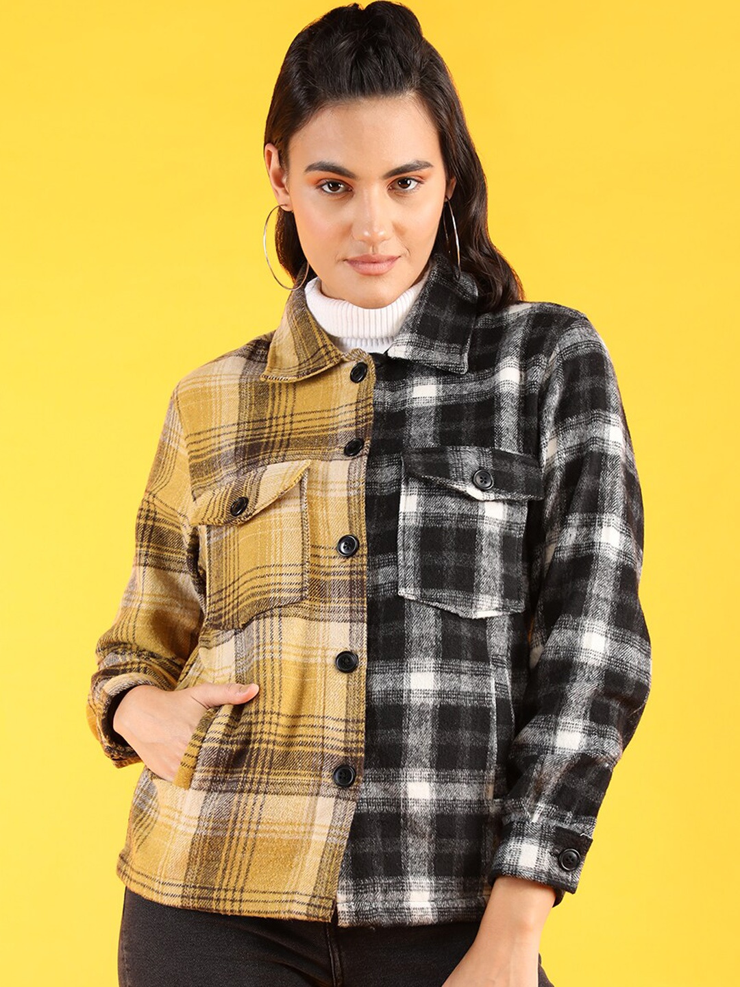 

Dlanxa Women Tartan Checks Casual Shirt, Yellow