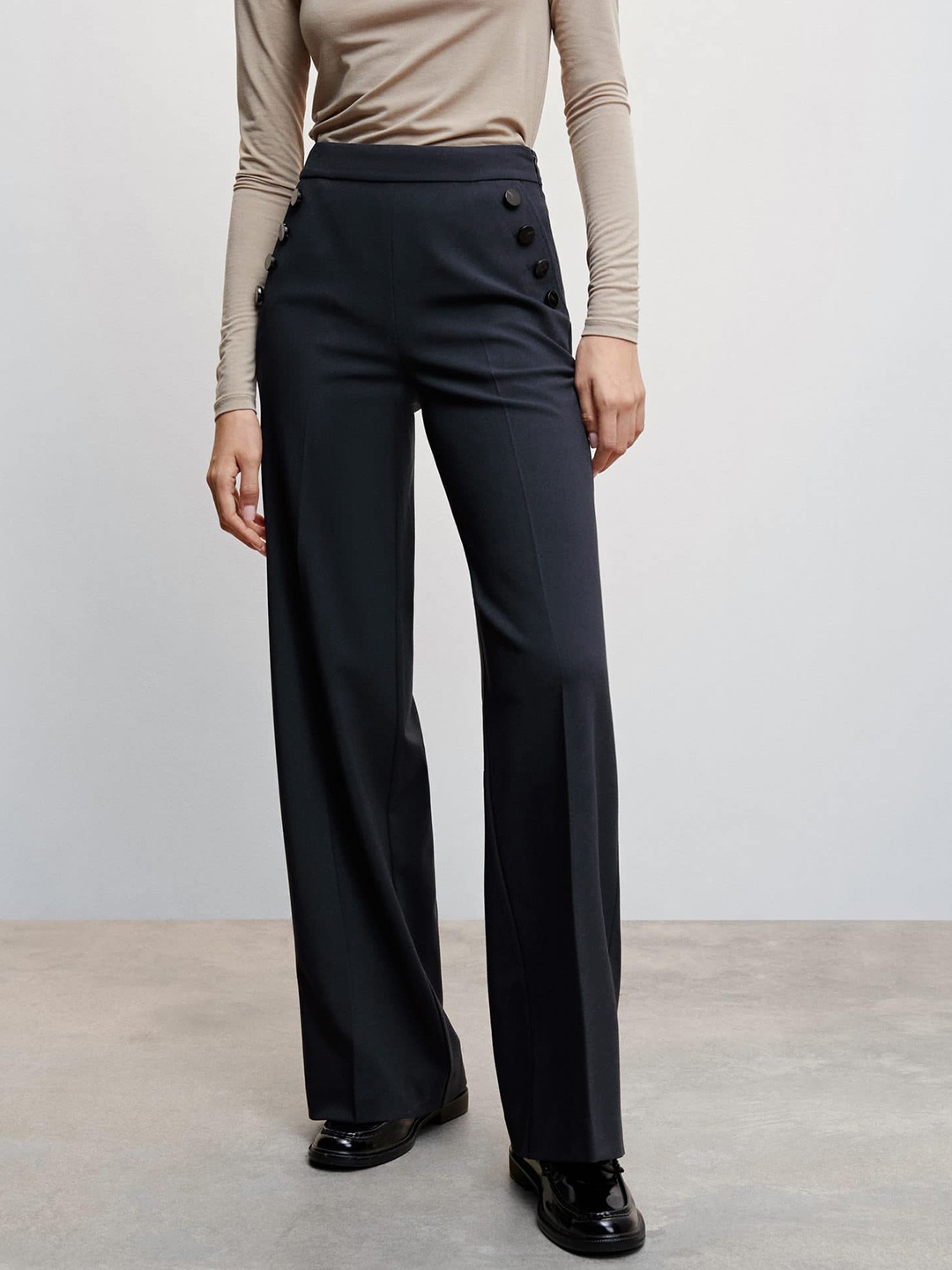 

MANGO Women Wide-Leg Fit High-Rise Paralle Trousers, Navy blue