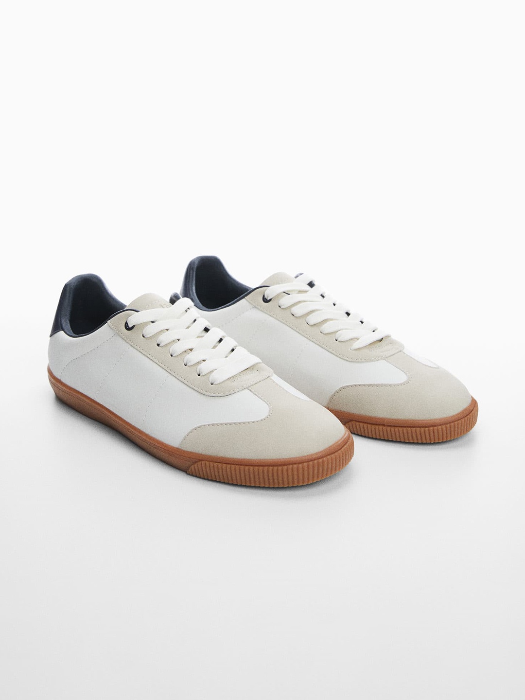 

MANGO MAN Colourblocked Leather Sneakers, White