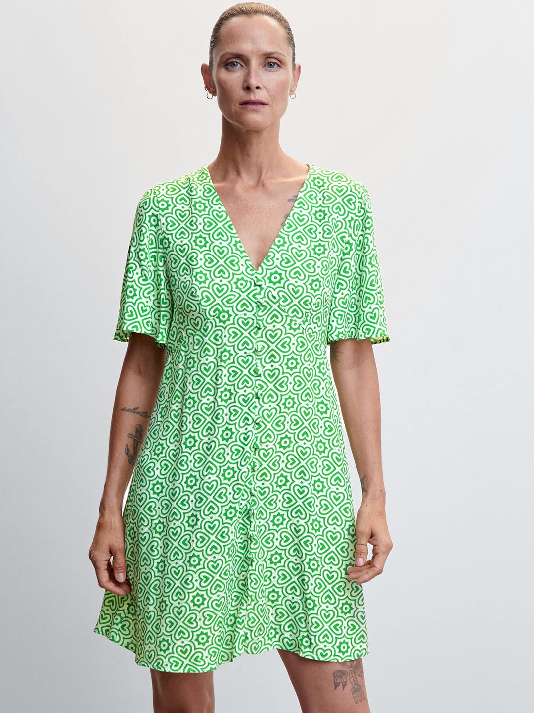 

MANGO Conversational Print A-Line Mini Dress, White
