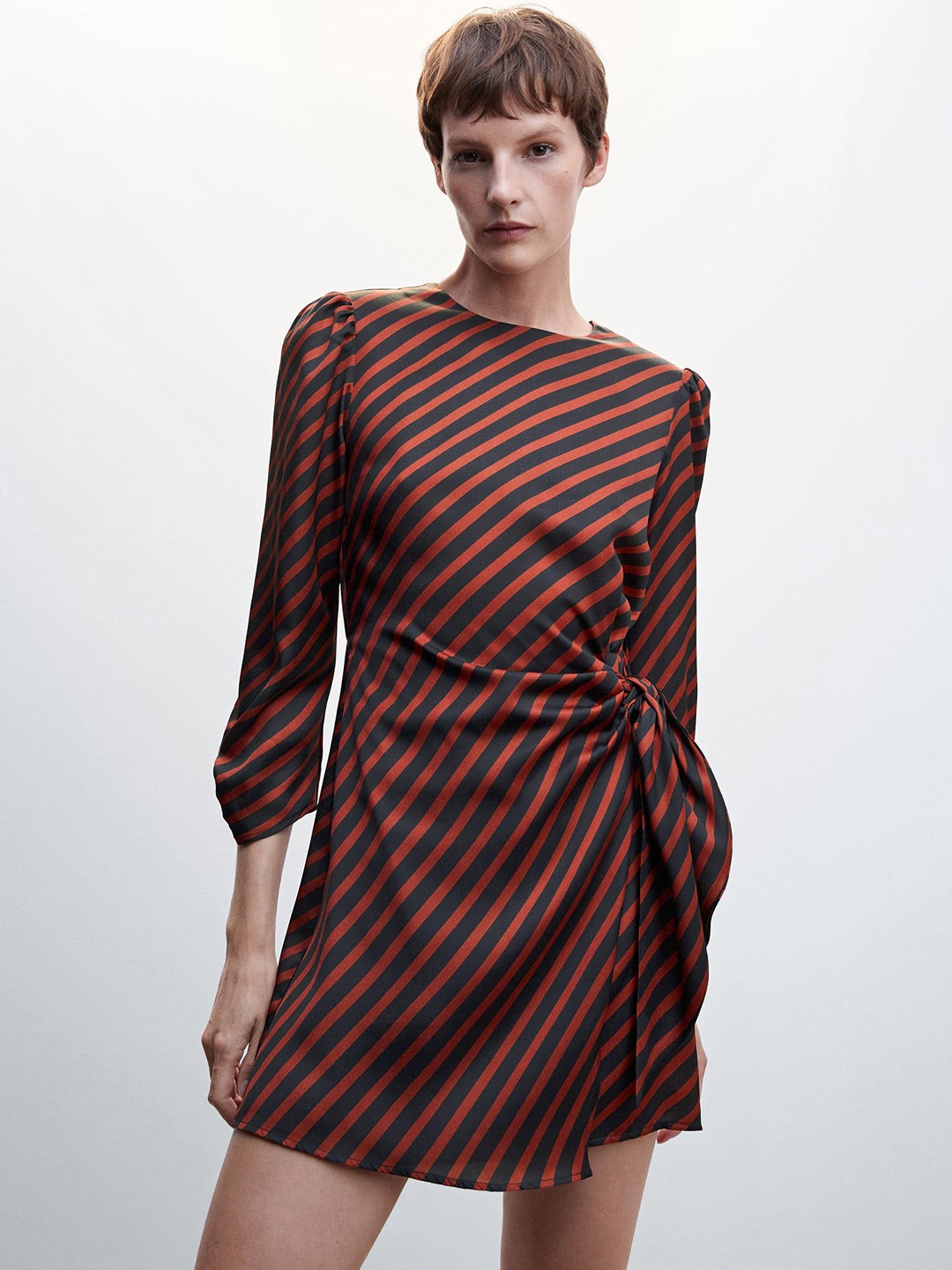 

MANGO Shoulder Pads Striped Sheath Dress, Rust