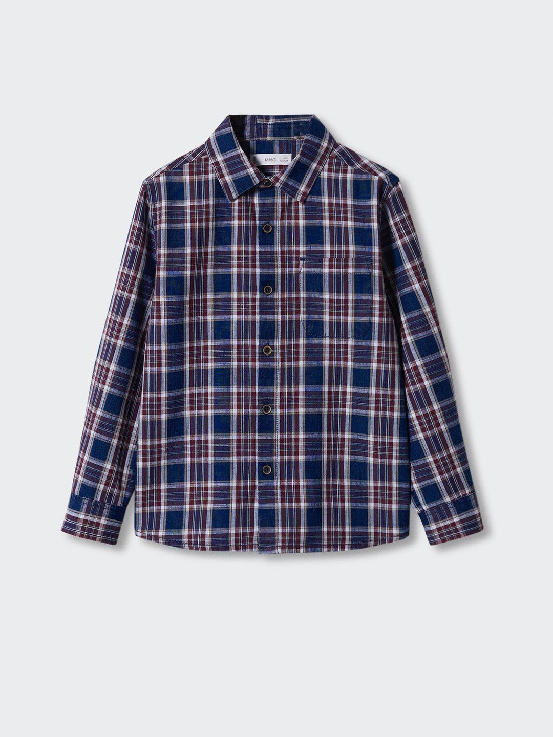 

Mango Kids Boys Pure Cotton Sustainable Tartan Checked Shirt, Navy blue