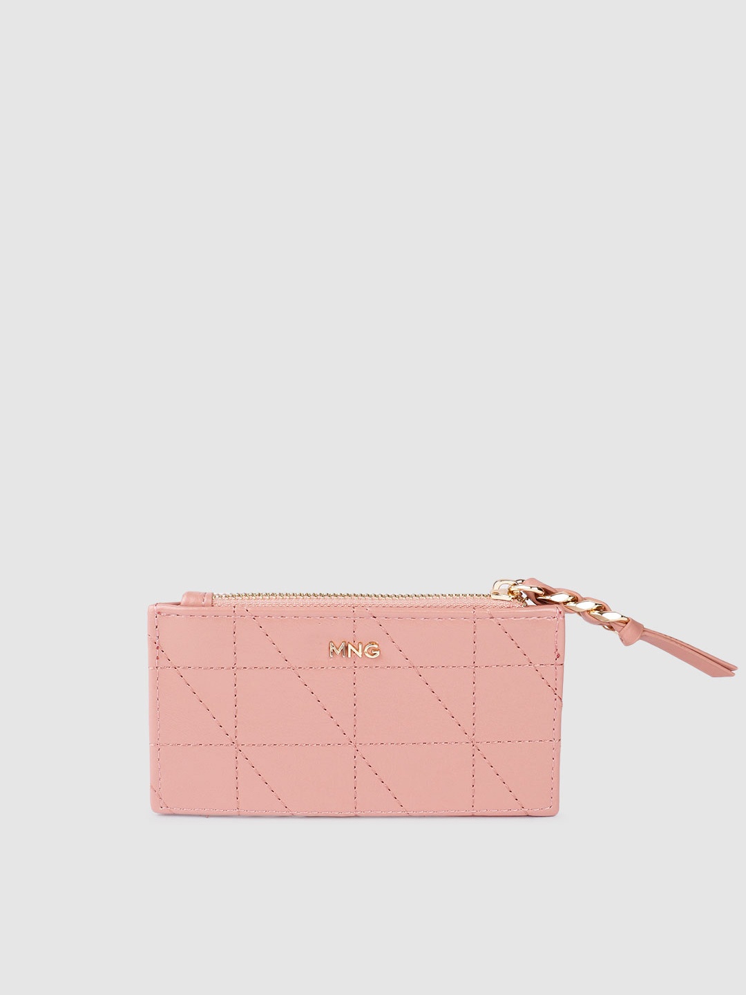 

MANGO Women Geometric Textured Card Holder, Peach