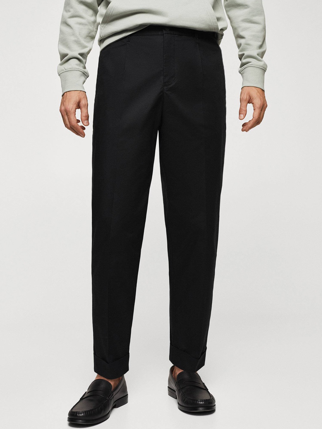 

MANGO MAN Tapered Fit RegularPleated Trousers, Black
