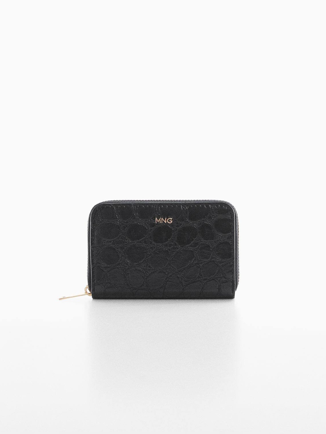 

MANGO Women Croc Textured Zip Around Wallet, Black