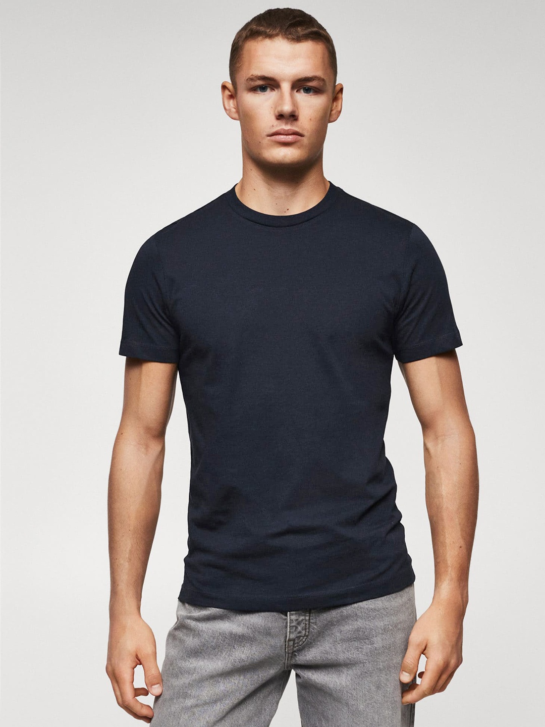 

MANGO MAN Regular Fit Pure Cotton T-shirt, Black