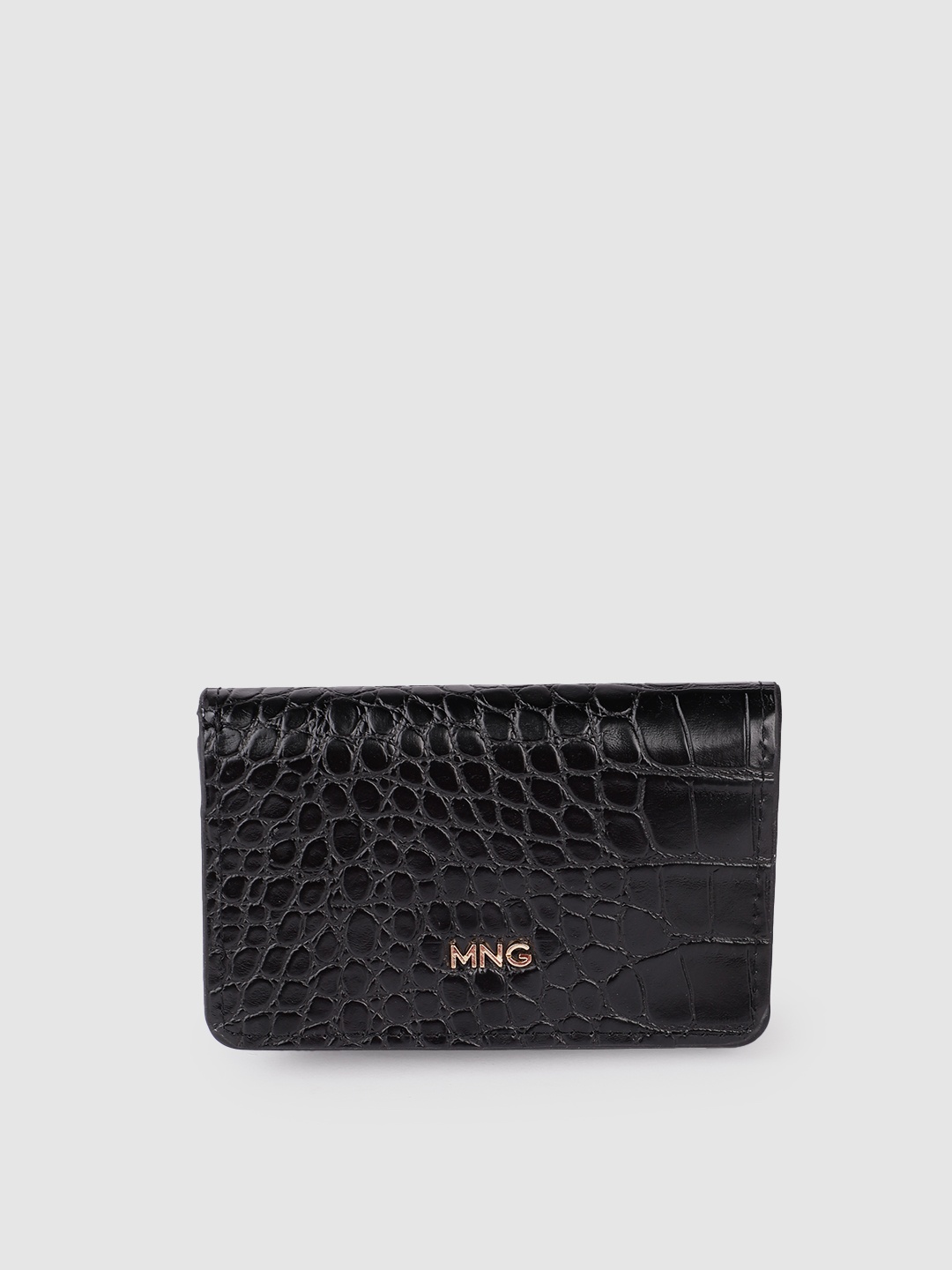 

MANGO Women Croc Textured Two Fold Wallet, Black