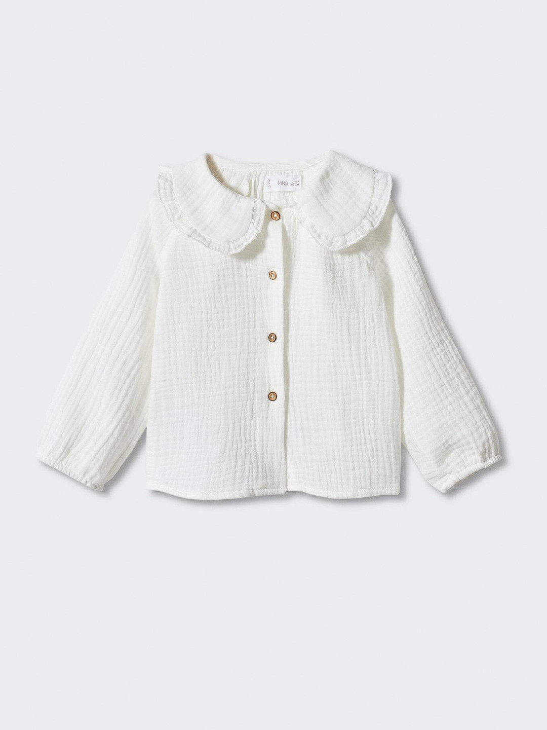 

Mango Kids Girls Pure Cotton Peter Pan Collar Puff Sleeve Shirt Style Top, White