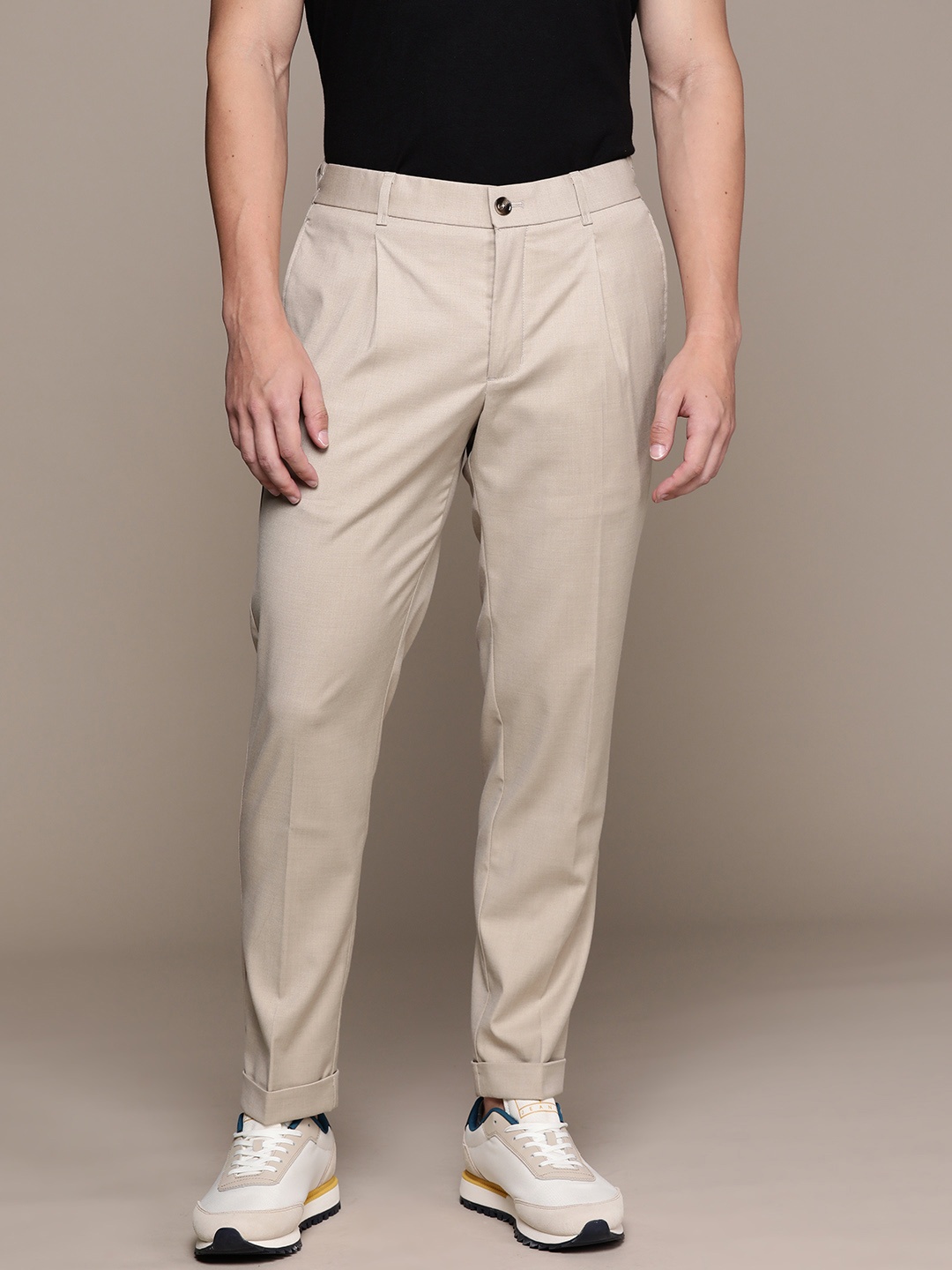 

MANGO MAN RegularPleated Detail Smart Casual Trousers, Beige