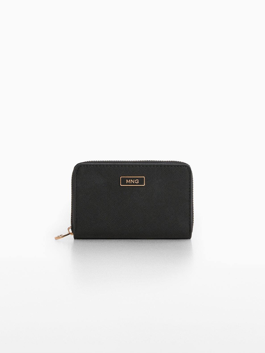 

MANGO Women Saffiano Textured Zip Around Wallet, Black