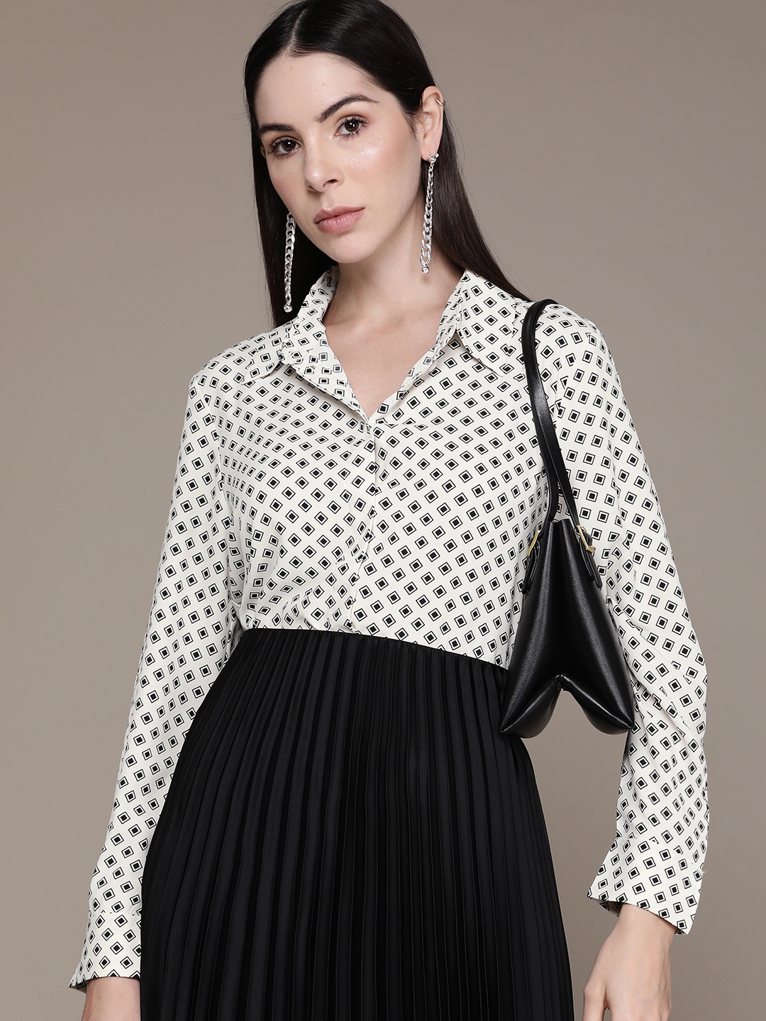 

MANGO Geometric Print Sustainable Semiformal Shirt, White