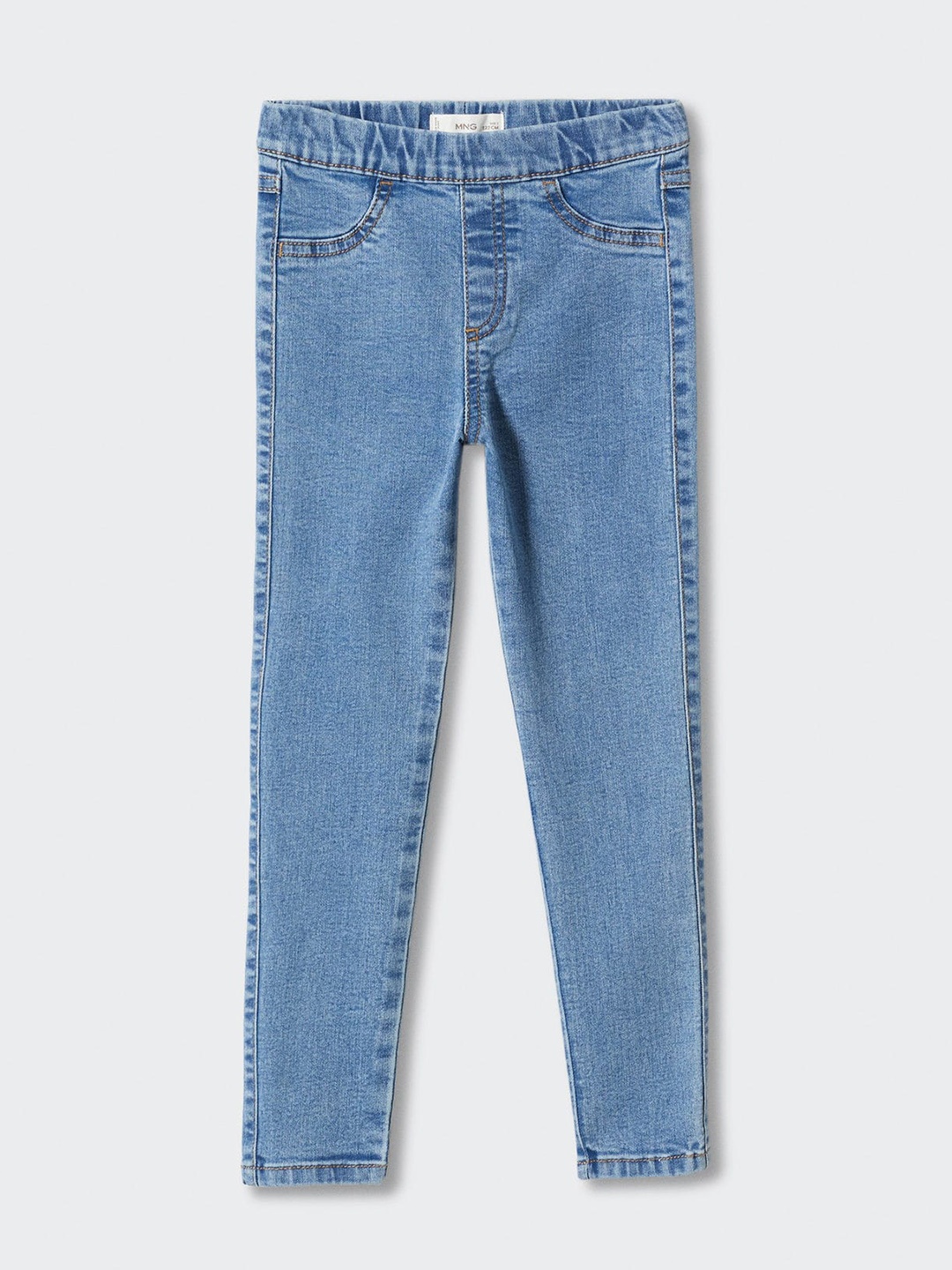 

Mango Kids Solid Sustainable Elastic High-Rise Jeggings, Blue