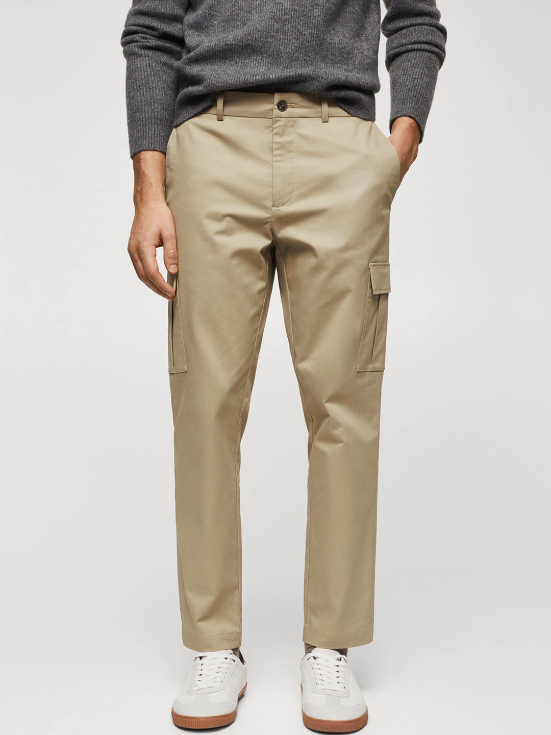 

MANGO MAN Solid Trousers, Khaki