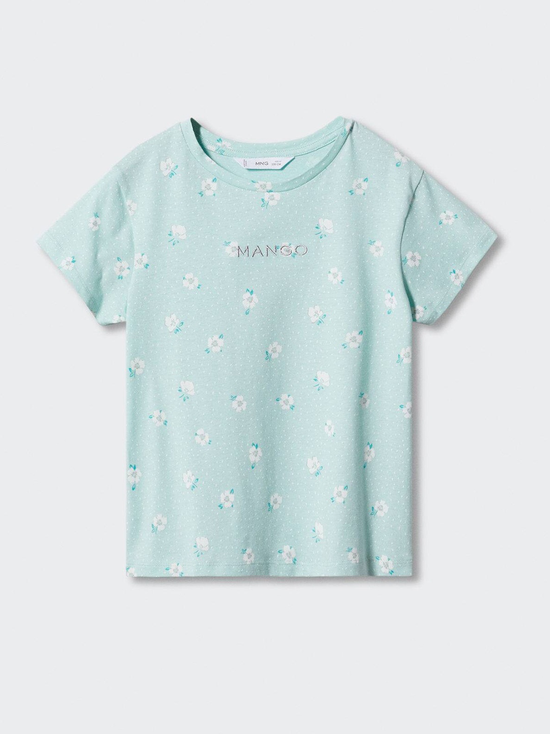 

Mango Kids Girls Floral Printed Sustainable Pure Cotton T-shirt, Sea green