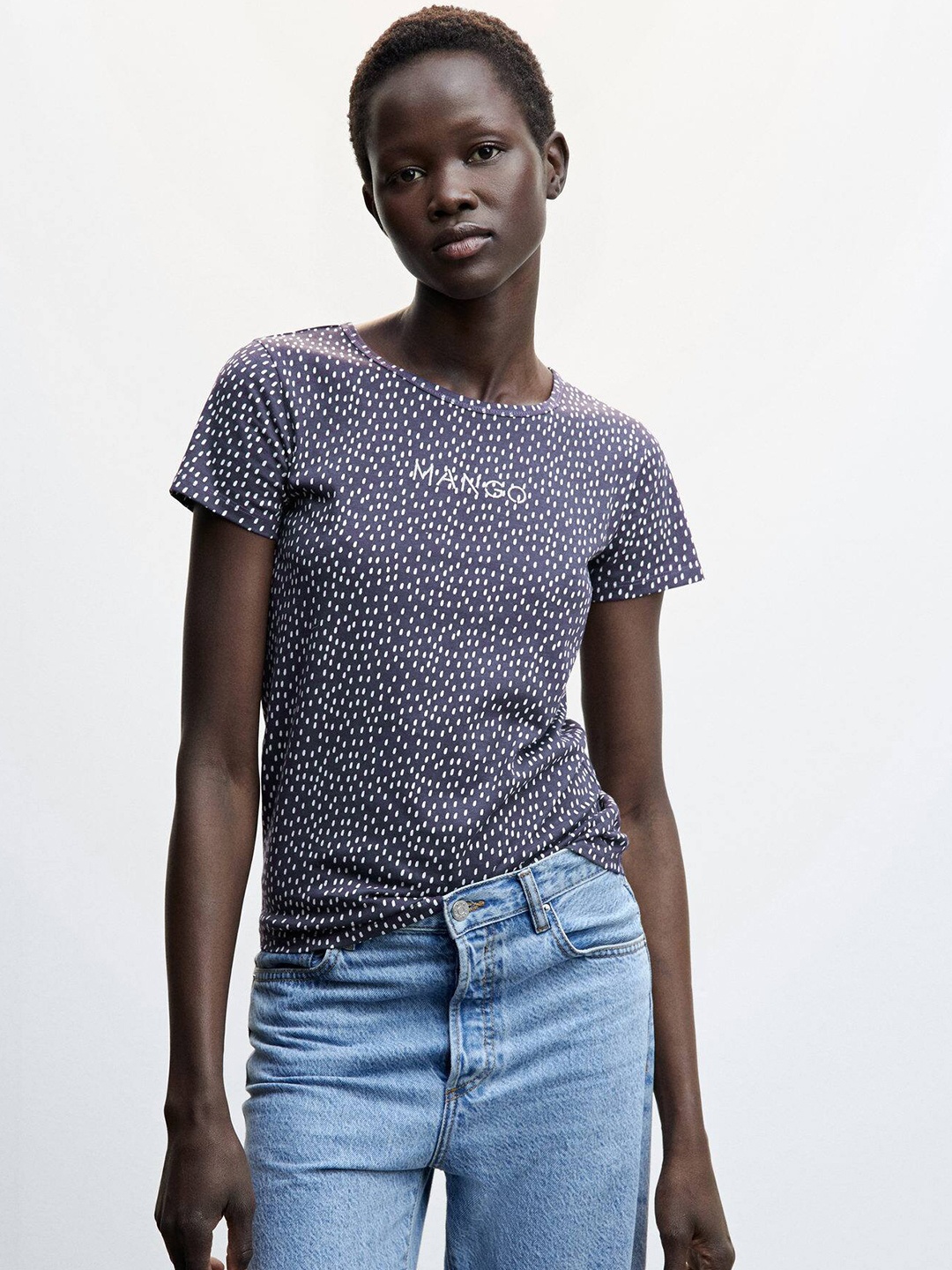 

MANGO Pure Cotton Printed Brand Logo Detail T-shirt, Purple