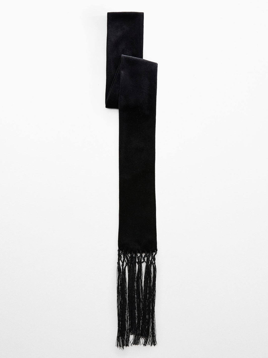 

MANGO Women Fringed Velvet Scarf, Black