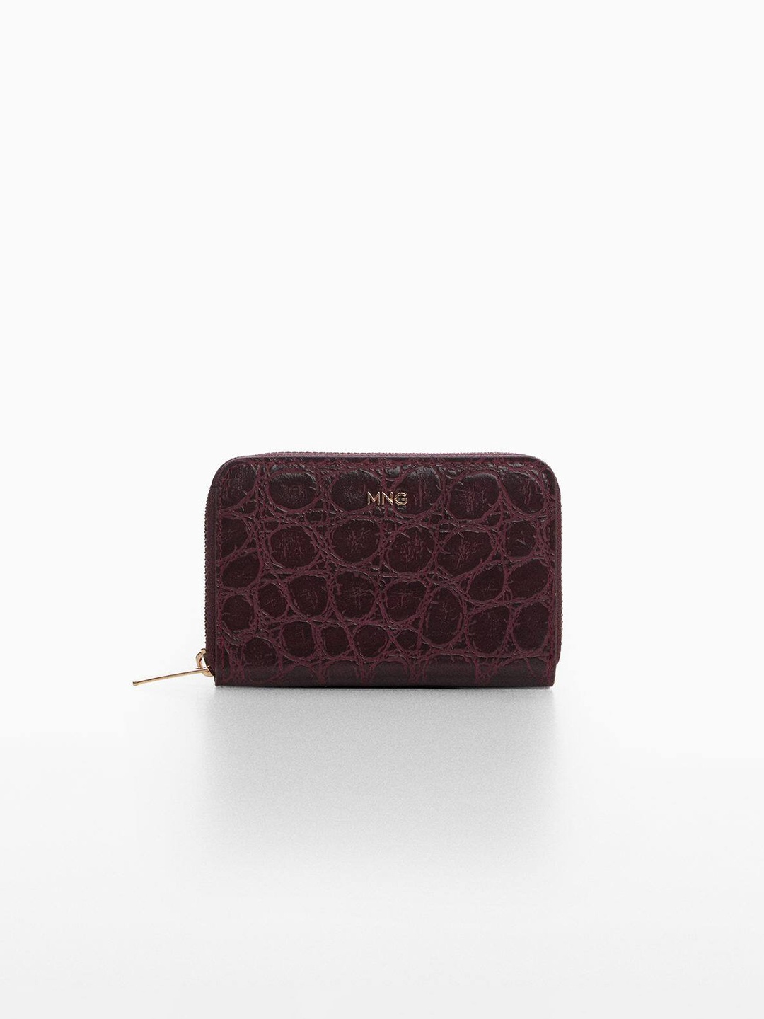 

MANGO Women Croc Textured Zip Around Wallet, Maroon