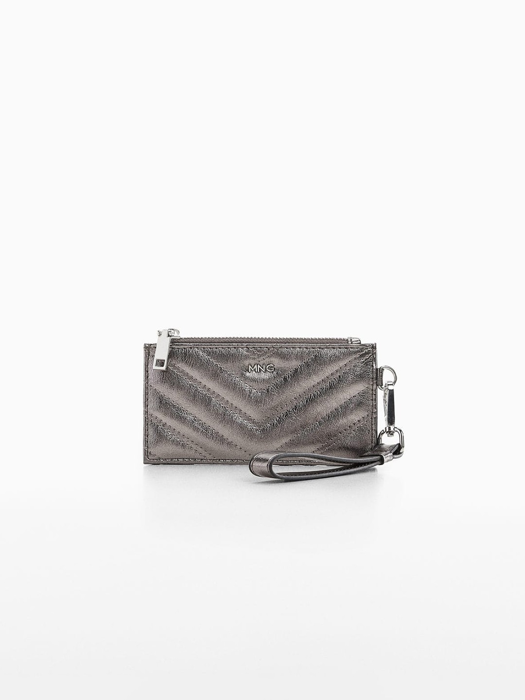 

MANGO Women Quilted Card Holder with Wrist Loop, Metallic