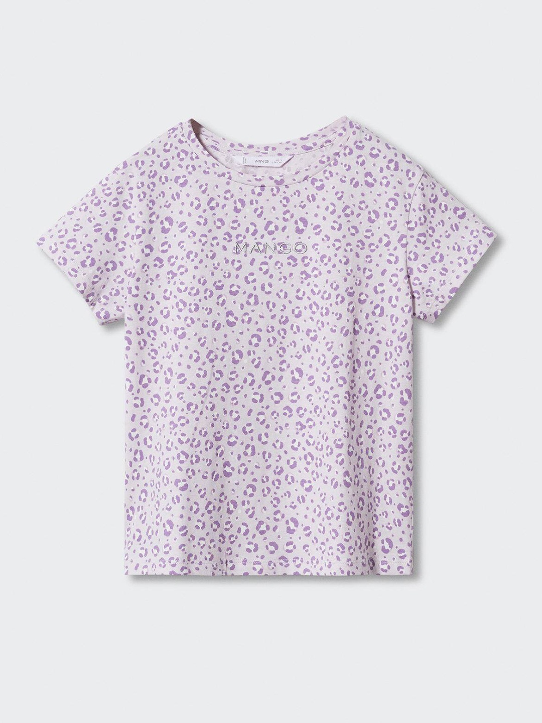 

Mango Kids Girls Leopard Printed Pure Cotton T-shirt, Lavender